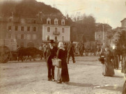 Départ d'attelages de boeufs, quai Saint-Priest et pont de la Barrière.