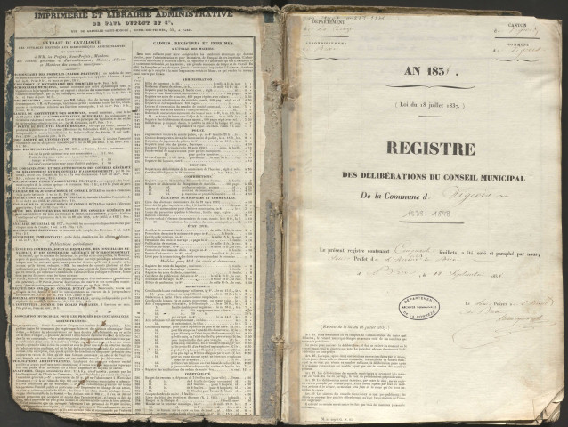 Délibérations du conseil municipal. 27 septembre 1838-11 juin 1848