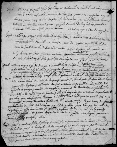 Baptêmes, mariages, sépultures (1744-1792)
