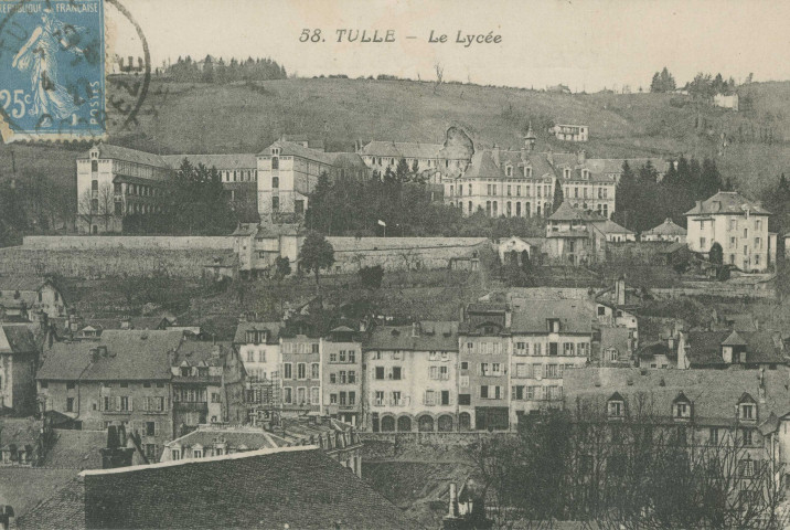 Tulle : "58. Tulle - Le Lycée". On aperçoit l'ancien collège sis sur le quai de la République.