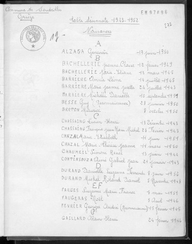 Tables décennales des décès (1943-1952)