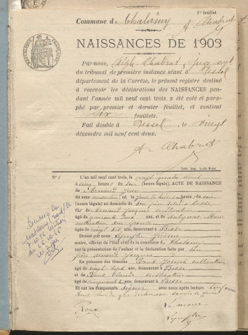 Naissances, mariages, décès (1903-1912).