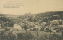 Uzerche : "I - 38. Uzerche - Vue générale prise de la route d'Eyburie". "Dans les temps glorieux que l'histoire rappelle, Sur son fier promontoire, oh ! qu'Uzerche était belle, Mirant dans les flots bleus ses belliqueux atours, La Vierge, en son honneur, ne souffrait nulle entaille, Il était malaisé de lui prendre la taille, Que défendait si bien sa ceinture de tours.