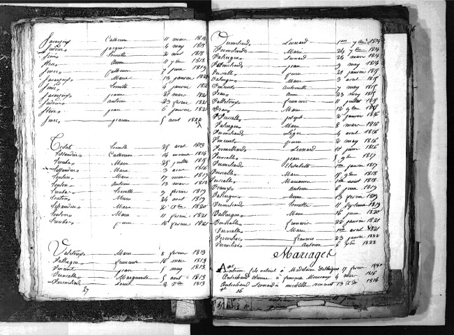 Tables décennales des mariages (1813-1822)
