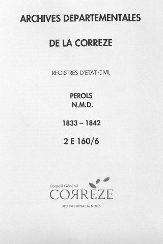 Naissances, mariages, décès (1833-1842)