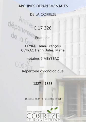 Répertoire chronologique : 1 janvier 1827-11 décembre 1863