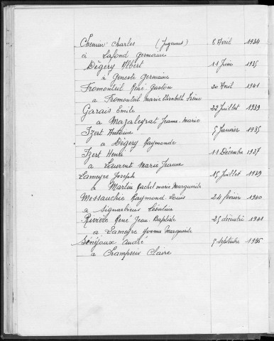 Tables décennales des naissances (1933-1942)