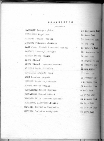 Tables décennales des naissances (1933-1942)