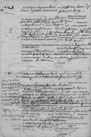 Naissances, mariages, décès (1843-1852)