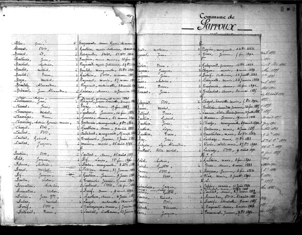 Tables décennales des mariages (1883-1892)