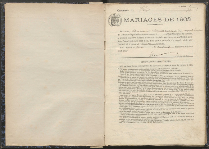 Mariages (1903-1921).