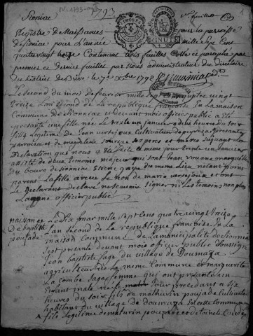 Naissances, mariages, décès (1793-1802)