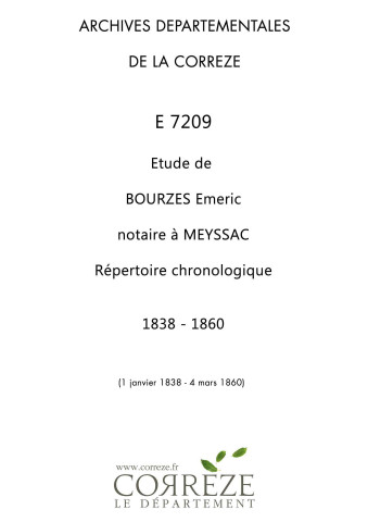 Répertoire chronologique : 1 janvier 1838-4 mars 1860