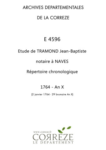 Répertoire chronologique : 2 janvier 1764-29 brumaire an X