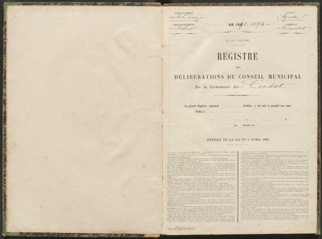 Délibérations du conseil municipal. 03 janvier 1892-24 octobre 1894