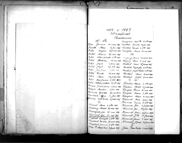 Tables décennales des naissances (1883-1892)