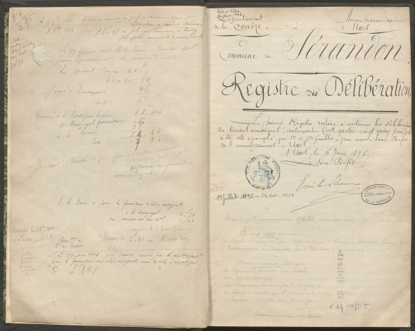Délibérations du conseil municipal. 19 juillet 1896-24 novembre 1918