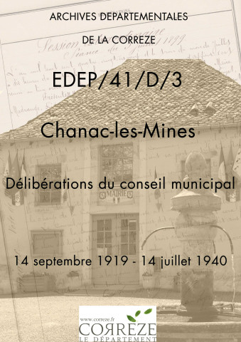 Délibérations du conseil municipal. 14 septembre 1919-14 juillet 1940