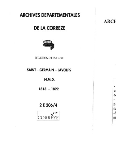 Naissances, mariages, décès (1813-1822)