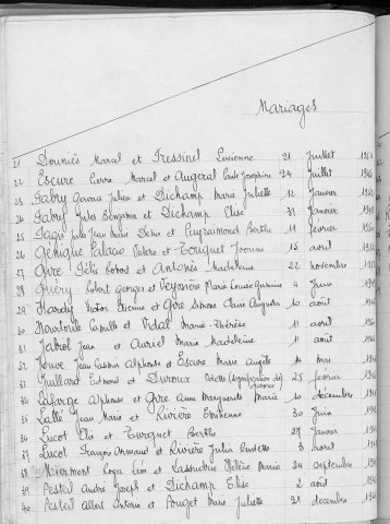Tables décennales des mariages (1943-1952)