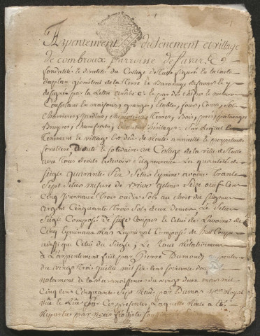 Arpentement du ténement et village de Combroux. 21 novembre 1777