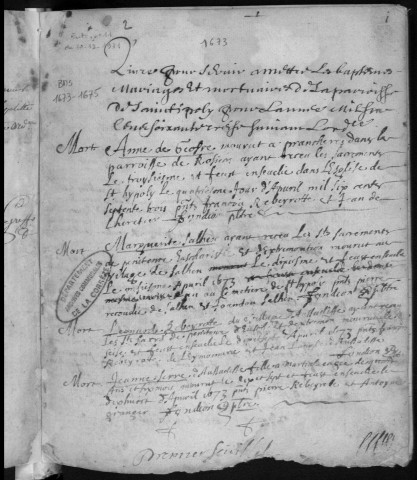 Baptêmes, mariages, sépultures (1673-1752)