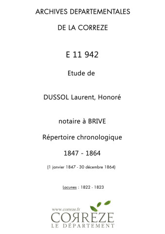 Répertoire chronologique : 1 janvier 1847-30 décembre 1864