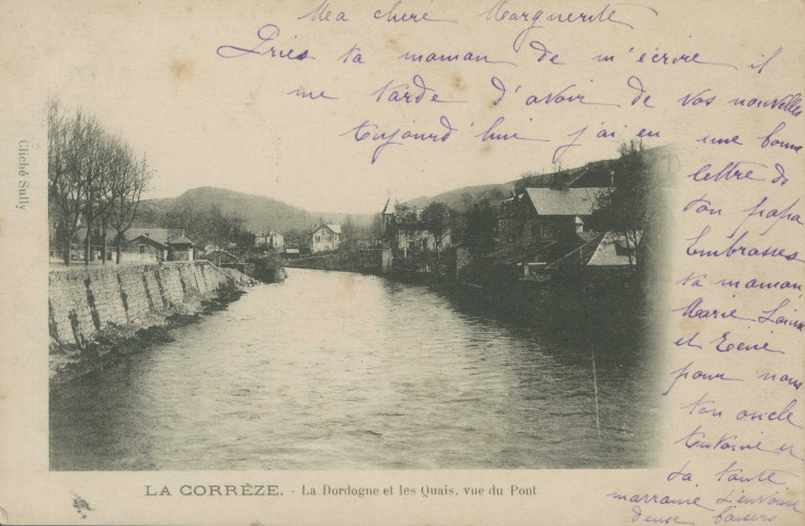 Bort-les-Orgues : "La Corrèze - La Dordogne et les quais, vue du pont".