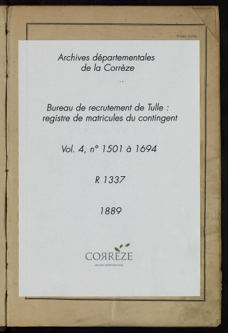 Classe 1889 : matricules 1501 à 1694.