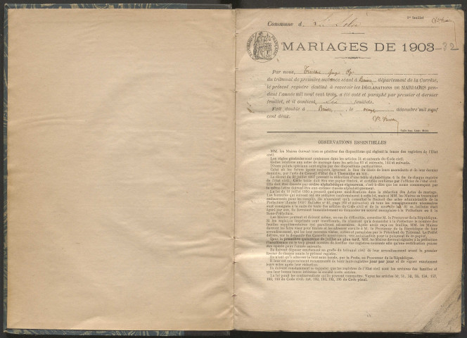 Mariages (1903-1932).