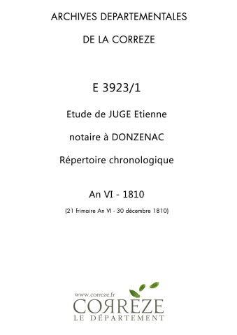 Répertoire chronologique : 21 frimaire an VI-30 décembre 1810