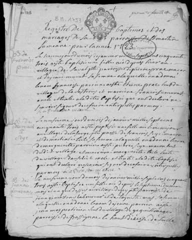 Baptêmes, mariages, sépultures (1753-1762)