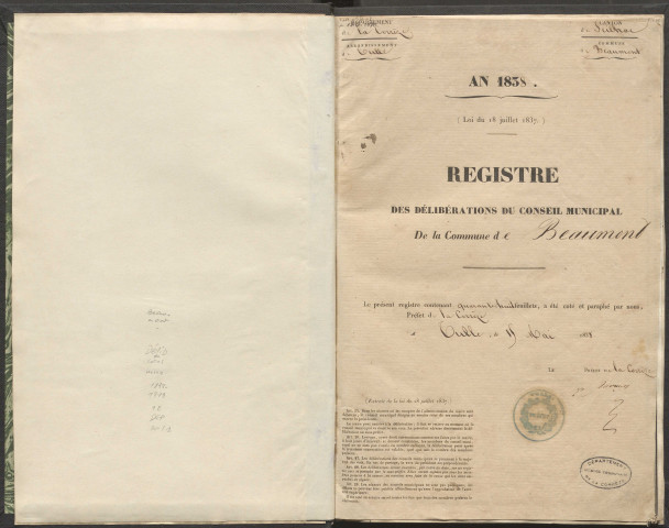 Délibérations du conseil municipal. 8 juillet 1838-05 octobre 1879