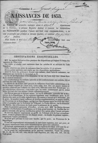 Naissances, mariages, décès (1853-1862)