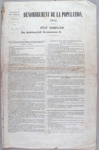 Population : listes nominatives. 1851-1926