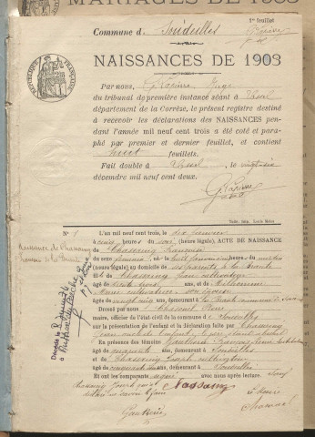 Naissances, mariages, décès (1903-1912).