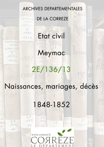 Naissances, mariages, décès (1848-1852)