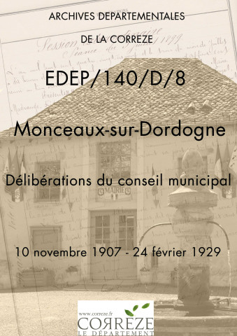 Délibérations du conseil municipal. 10 novembre 1907-24 février 1929