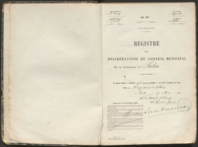 Délibérations du conseil municipal. 14 mai 1874-19 mai 1880