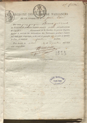 Naissances, mariages, décès (1823-1832)