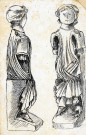 Statue féminine, vues de face et de profil.