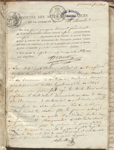 Naissances, mariages, décès (1823-1832)