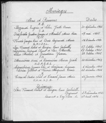Tables décennales des naissances (1943-1952)