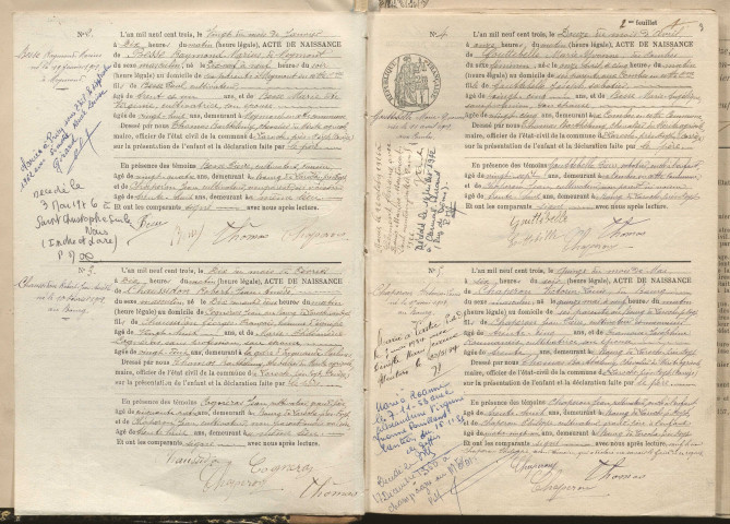 Naissances, mariages, décès (1903-1912).