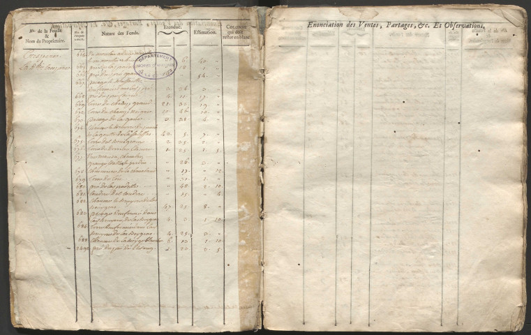 Relevé de l'arpentement général des fonds.
