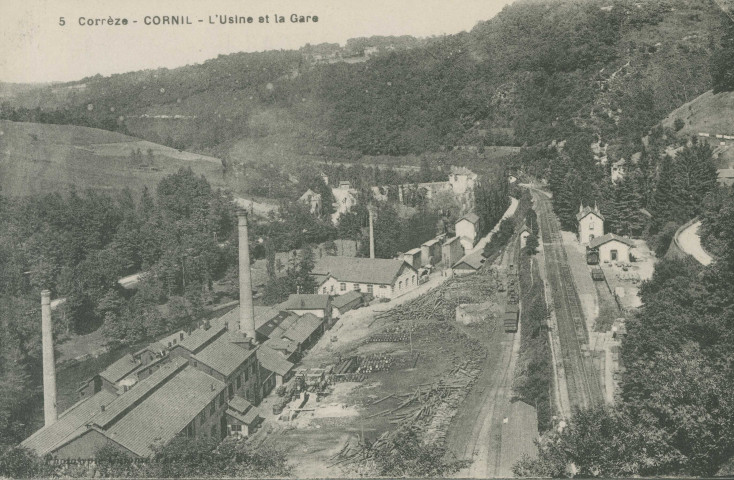 Cornil : "5 Corrèze - Cornil - L'usine et la gare".