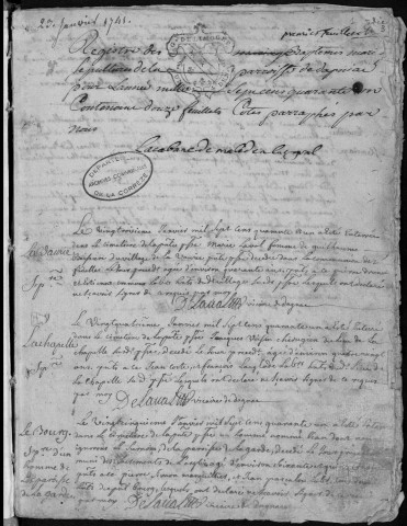 Baptêmes, mariages, sépultures (1741-1769)