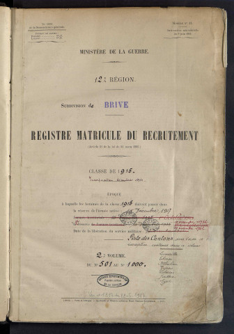 Classe 1915 : matricules 610 à 1000.