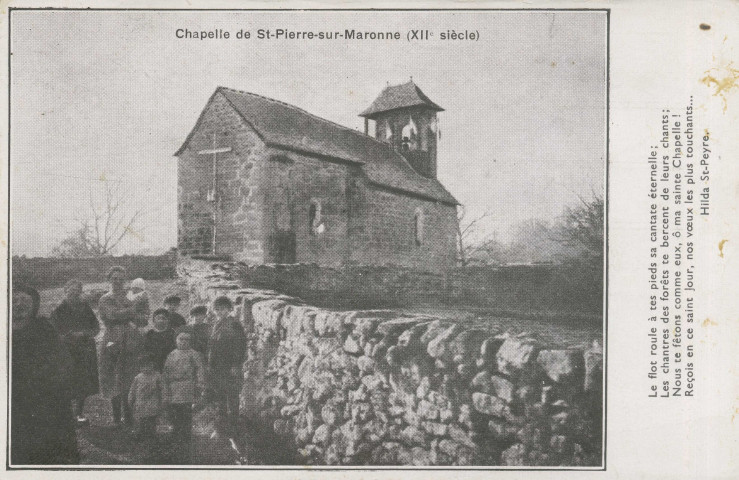 Saint-Julien-aux-Bois : "Chapelle de St-Pierre-sur-Maronne (XIIe siècle)".