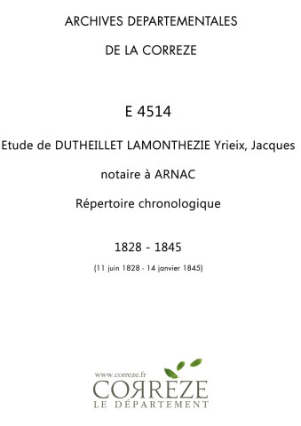 Répertoire chronologique : 11 juin 1828-14 janvier 1845